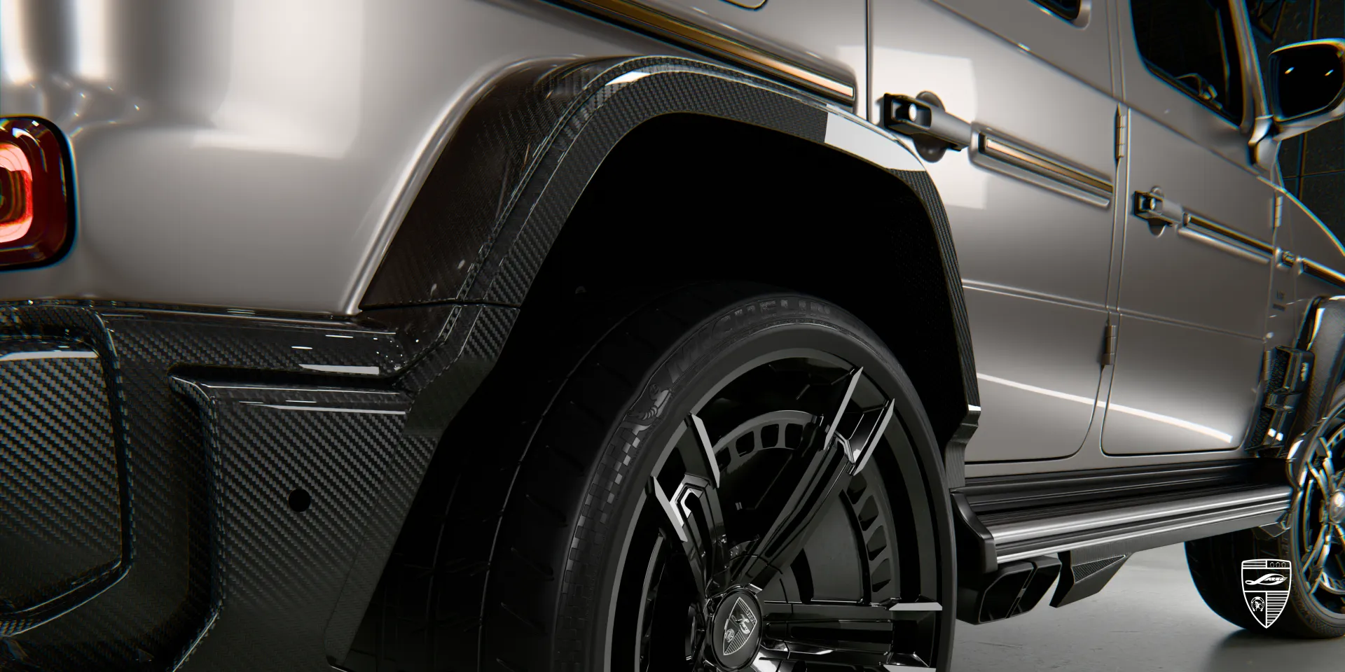 Люксовый widebody‑стайлинг из dry карбона для Mercedes G 63 — деталь переднего крыла