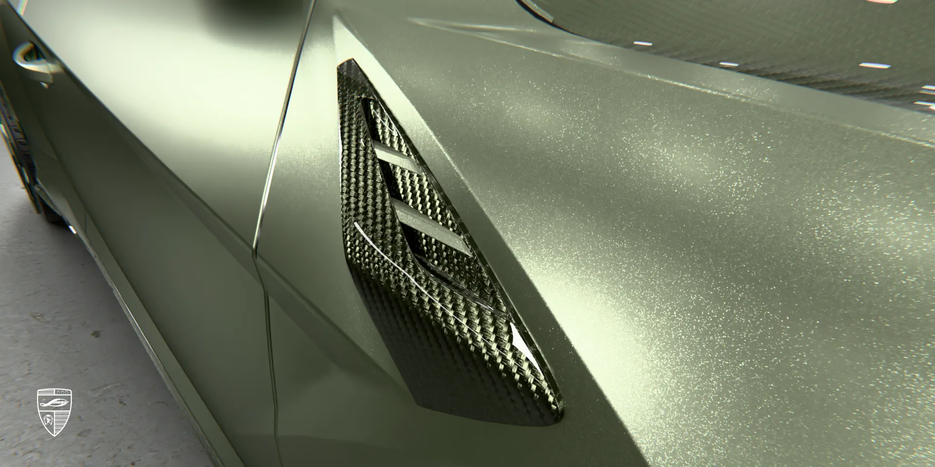 Зелёный пакет карбоновых акцентов Lamborghini Urus: накладки зеркал и декоративные элементы