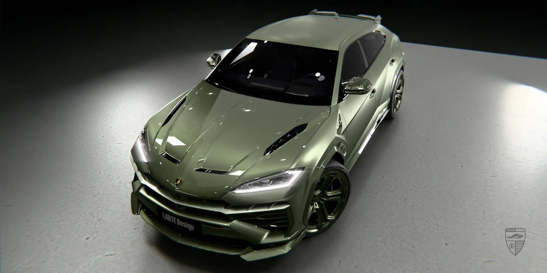 Зелёный Lamborghini Urus в widebody‑исполнении: расширенные крылья и агрессивная посадка