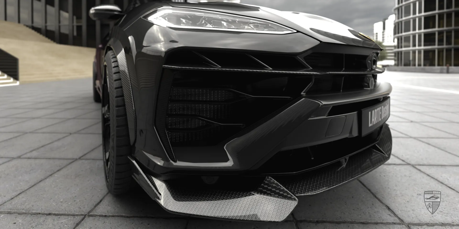 Карбоновый передний бампер для Lamborghini Urus со встроенными аэродинамическими элементами