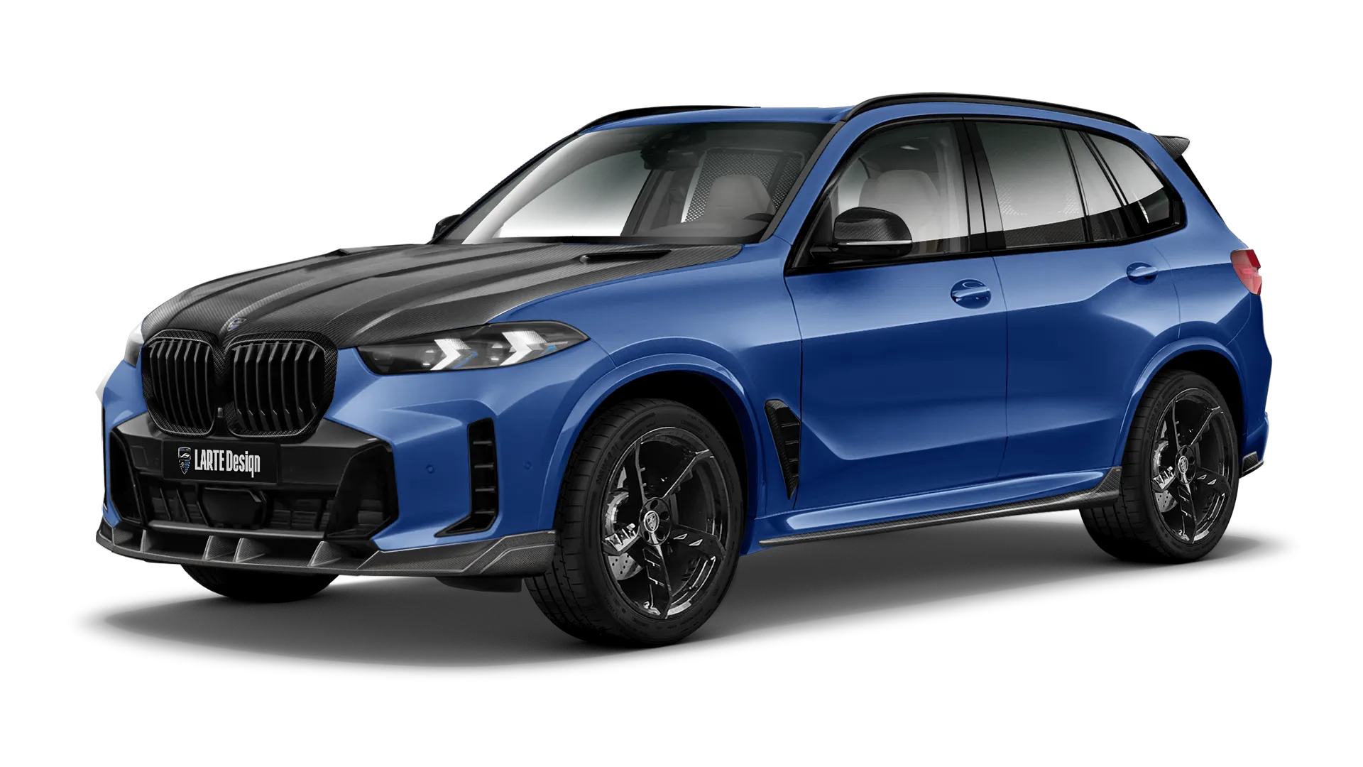 BMW X5 G05 LCI 2023 - 2026 в цвете Marina Bay Blue с карбоновым обвесом