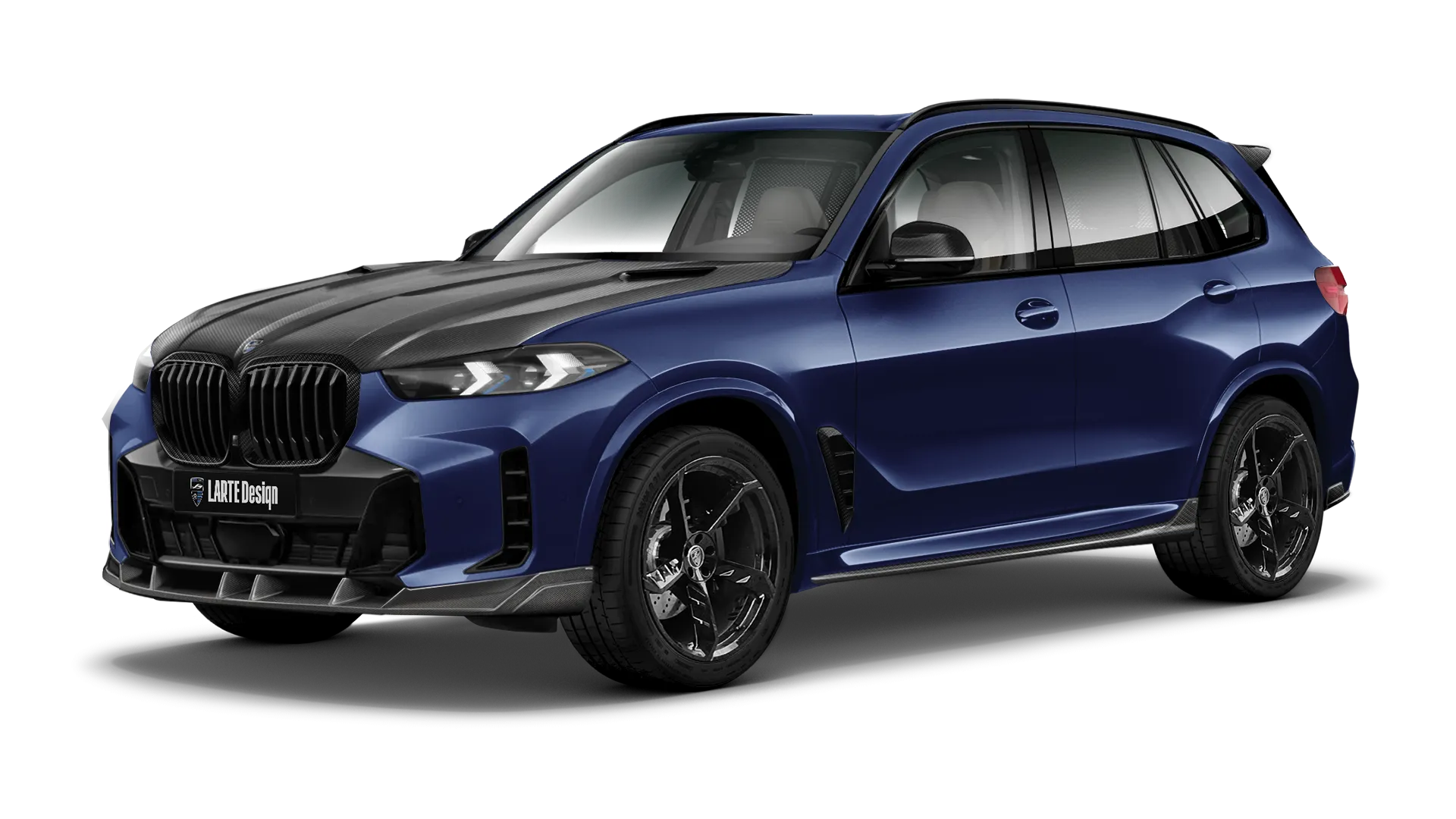 BMW X5 G05 LCI 2023 - 2026 в цвете Tanzanite Blue с карбоновым обвесом