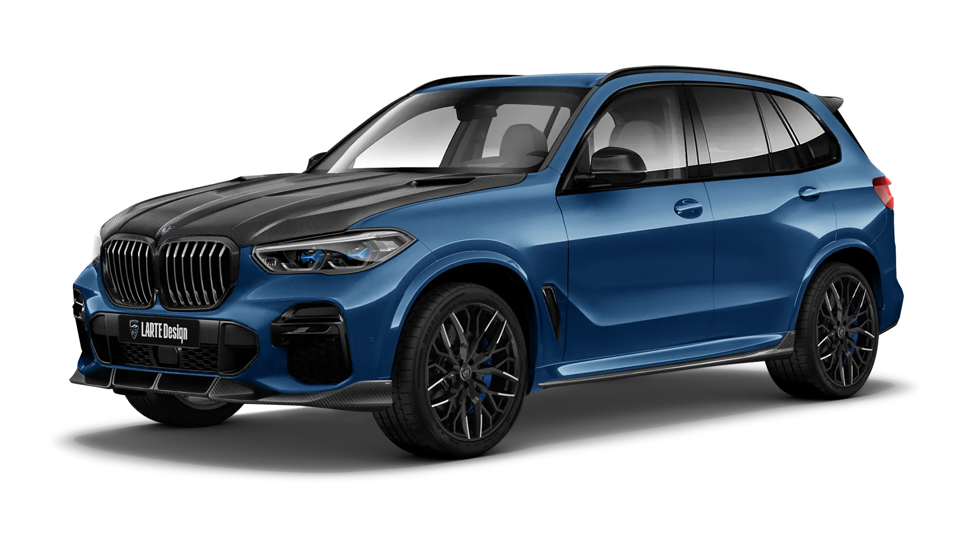 BMW X5 G05 2019 - 2023 в цвете Phytonic Blue с карбоновым обвесом
