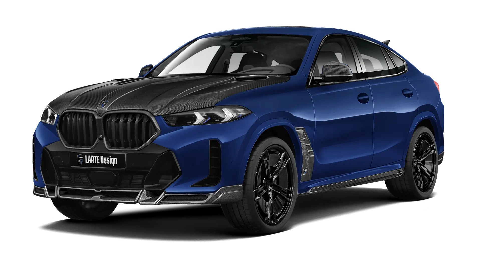 BMW X6 G06 LCI 2023 - 2026 в цвете Tanzanite Blue с карбоновым обвесом