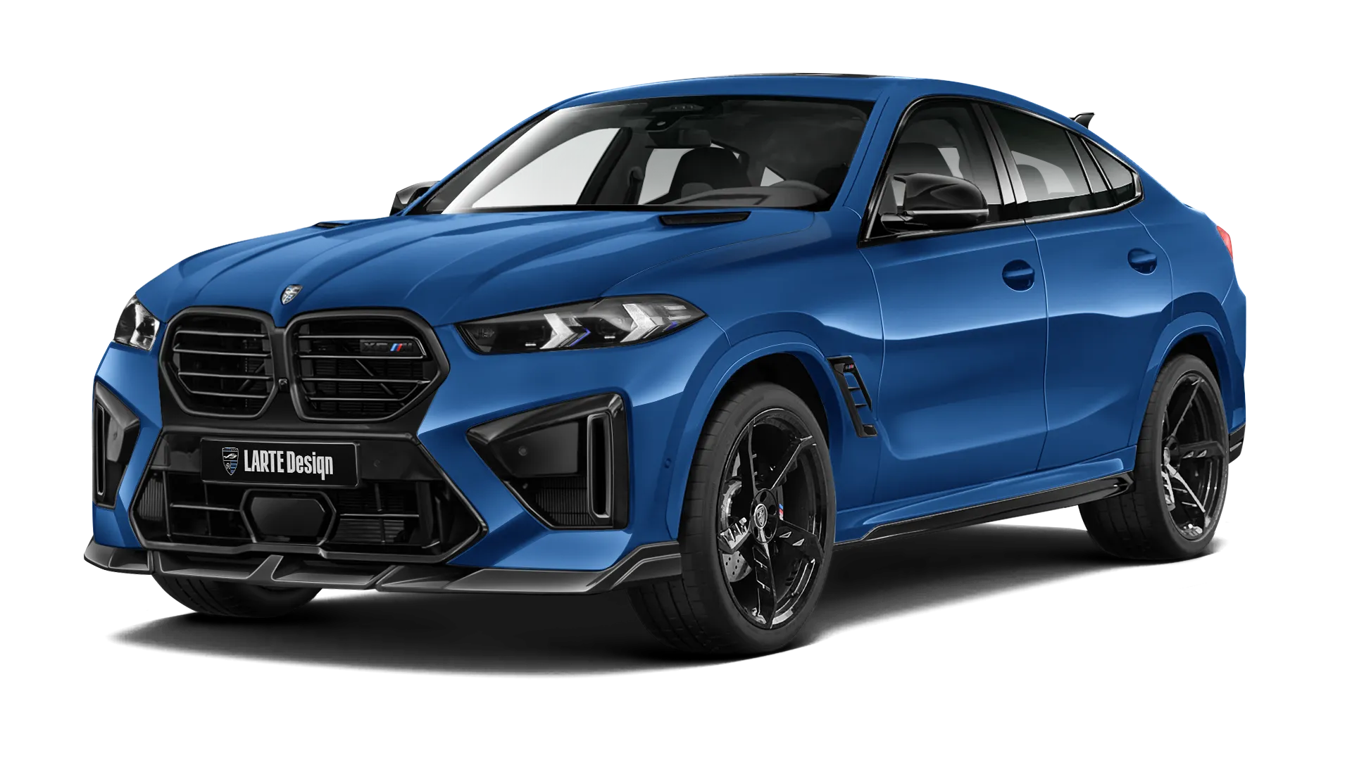 BMW X6M F96 LCI 2023 - 2026 в цвете Marina Bay Blue с кастомным обвесом