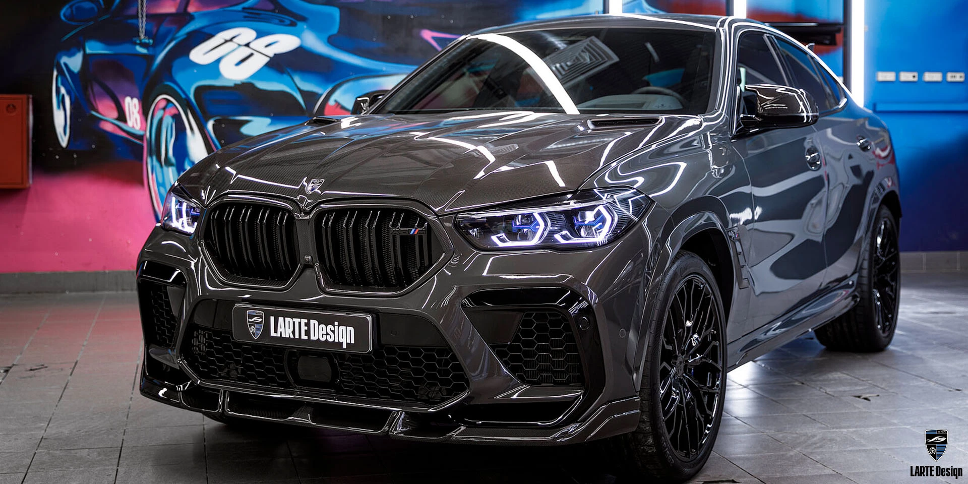 Установка индивидуальный тюнинг кузова из углеродного волокна для LARTE Performance BMW X6 M Competition F96 Dravit Grey Metallic