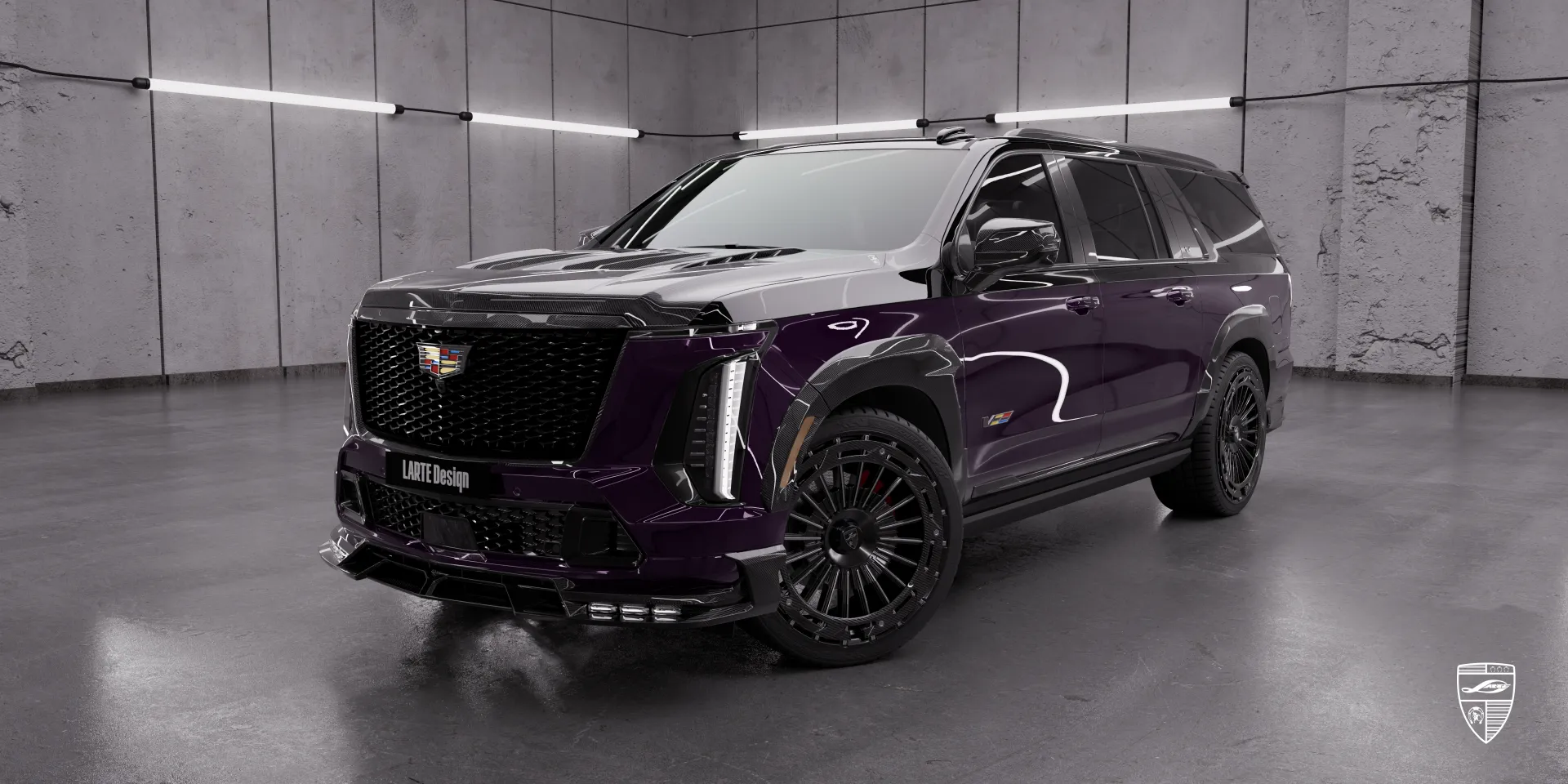 Фиолетовый Cadillac Escalade‑V ESV Facelift 2026 с обновлением стайлинга: карбоновый обвес