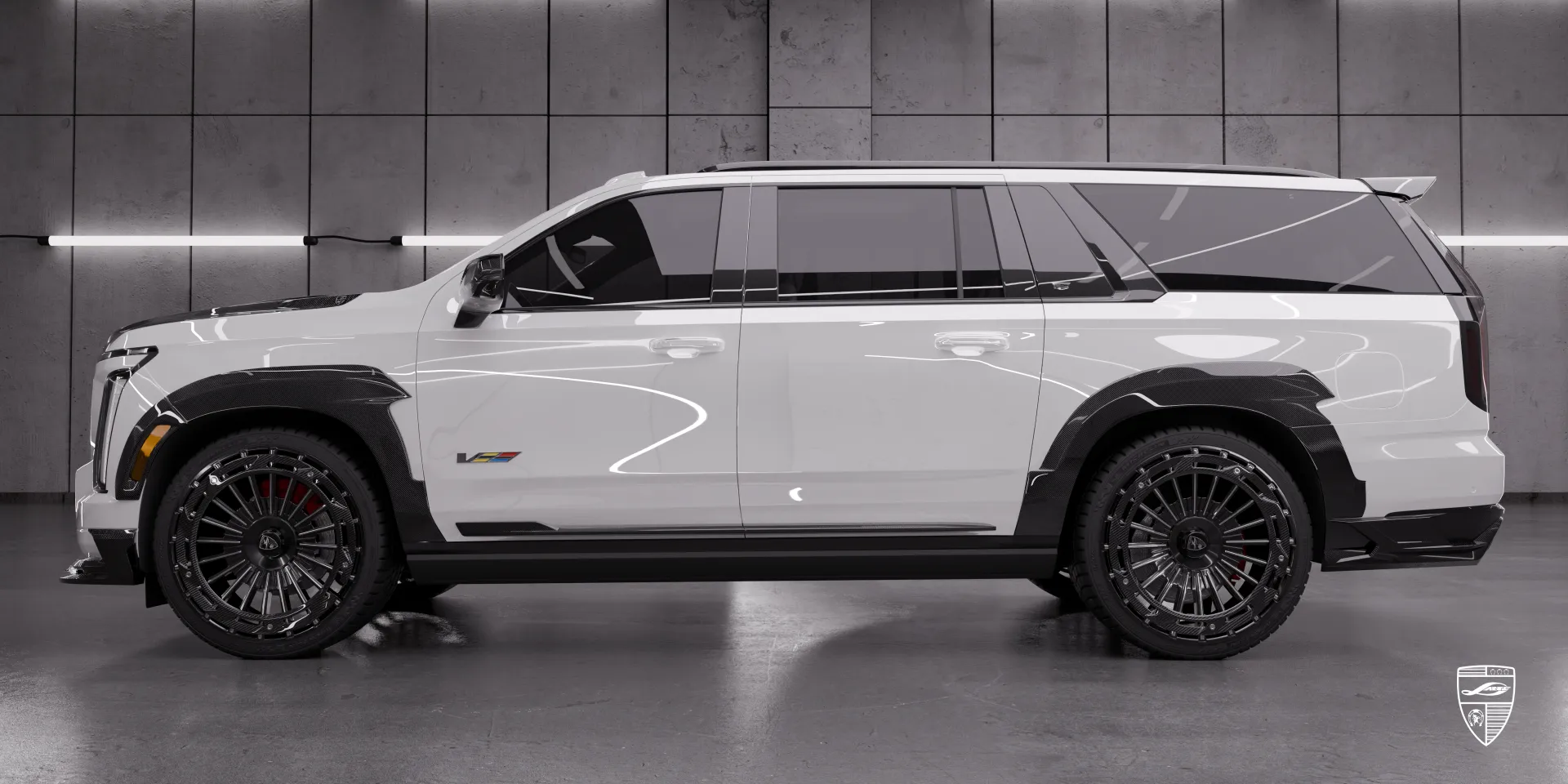 Белый Cadillac Escalade‑V ESV Facelift 2026 с карбоновым обвесом - изысканный вкус на колёсах