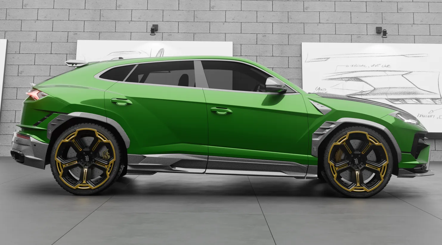Вид со стороны Lamborghini URUS S / Performante с кастомным обвесом