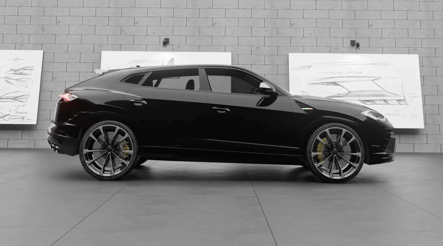 Вид со стороны Lamborghini URUS S / Performante с кастомным обвесом