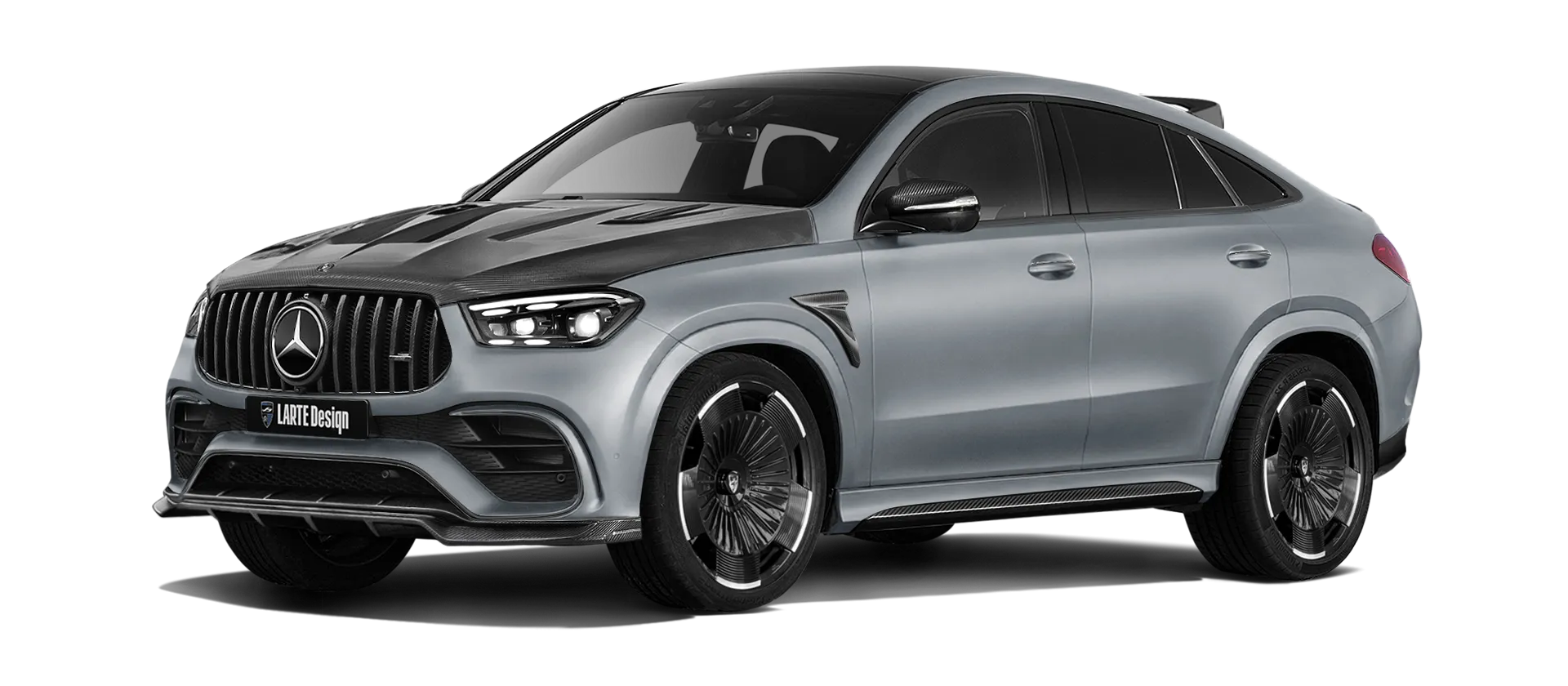 MERCEDES GLE COUPE 63 С167 FACELIFT 2023 - 2026 в цвете High Tech Silver Magno с карбоновым обвесом