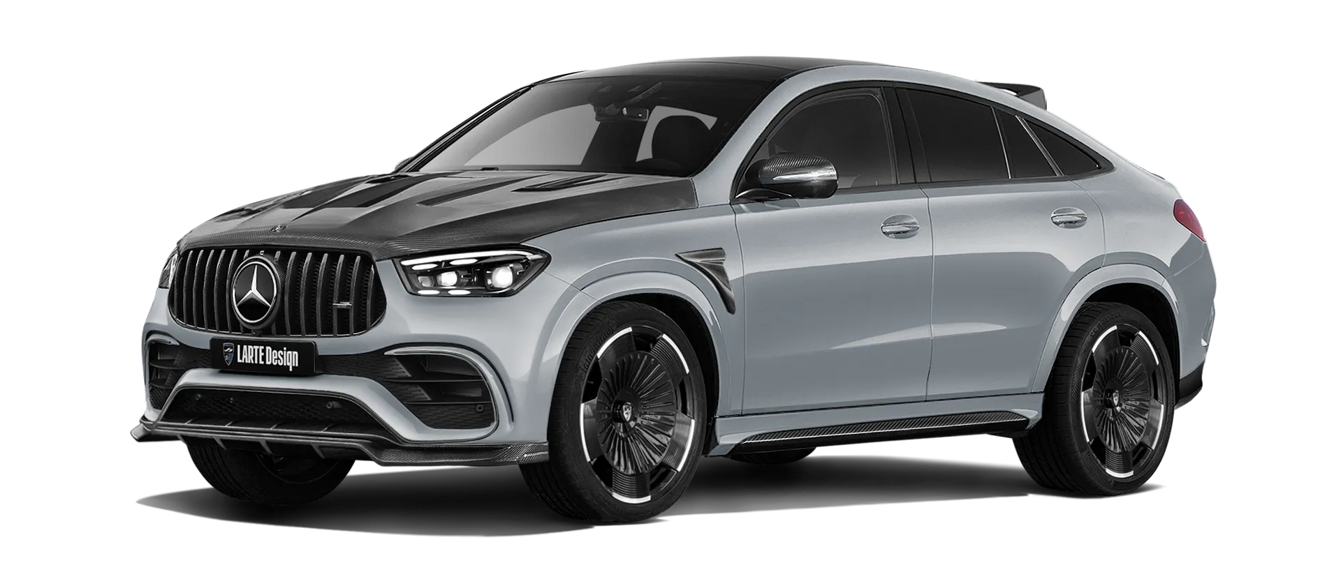 MERCEDES GLE COUPE 63 С167 FACELIFT 2023 - 2026 в цвете High Tech Silver с карбоновым обвесом