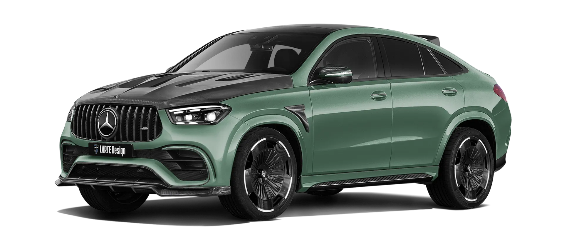 MERCEDES GLE COUPE 63 С167 FACELIFT 2023 - 2026 в цвете Ireland Mid Green с карбоновым обвесом