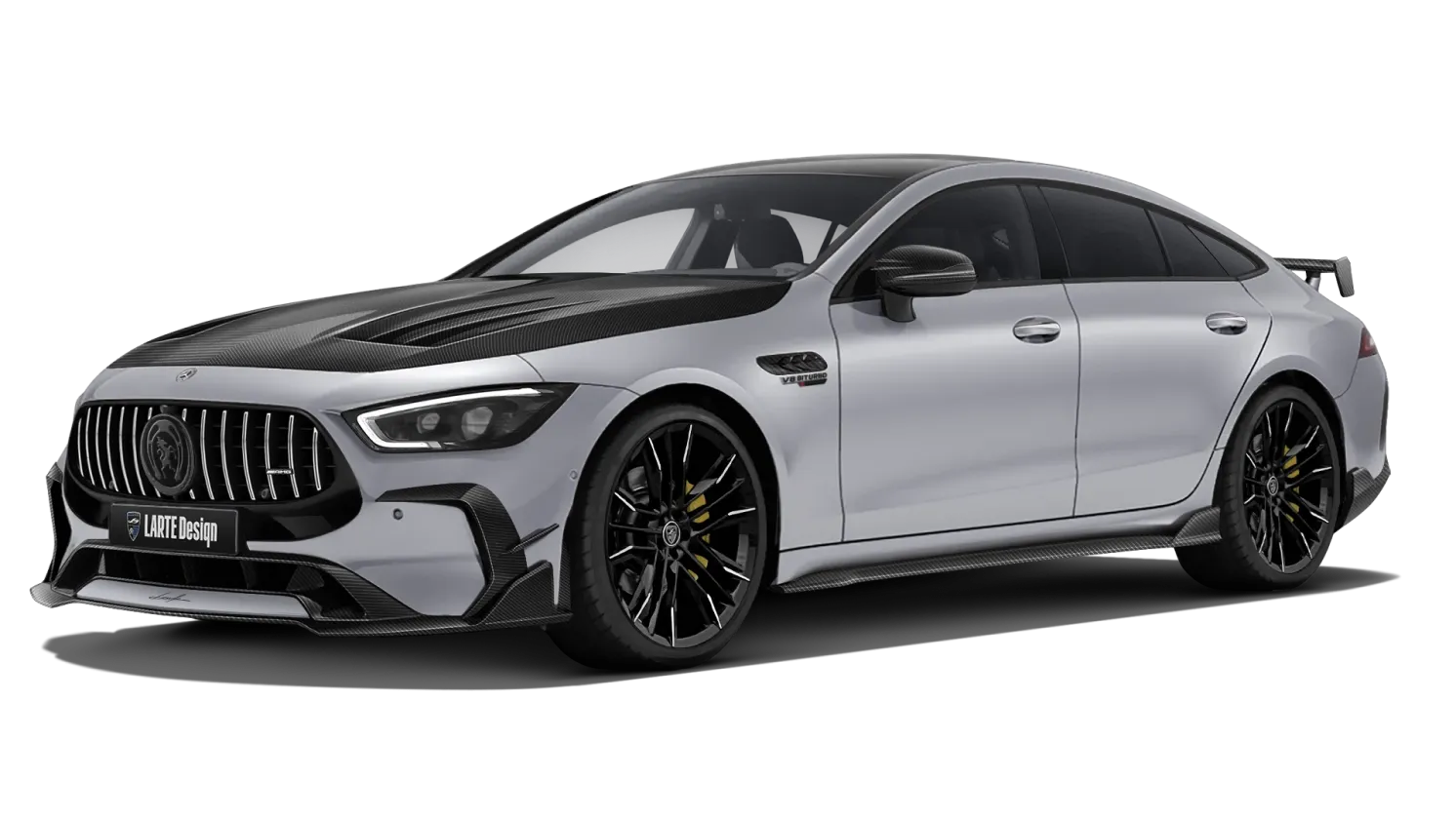Mercedes AMG GT 63 с тюнинг-китом и агрессивным передним бампером и карбоновыми акцентами