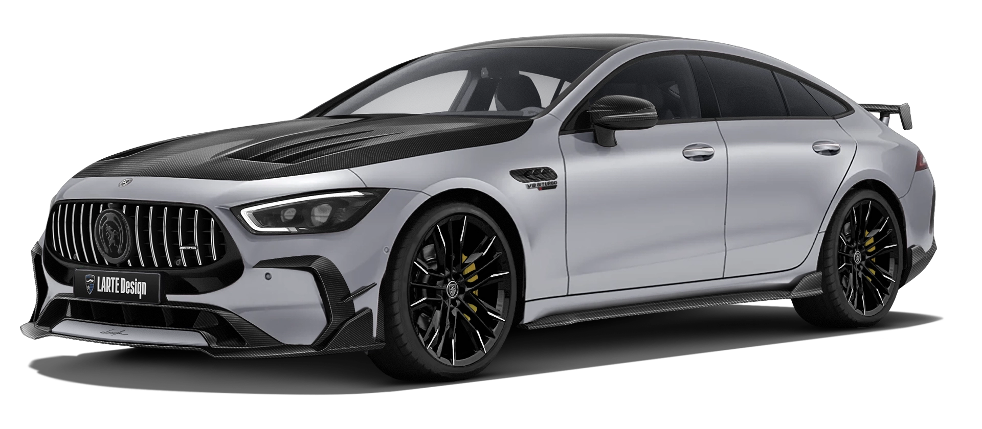 Mercedes GT AMG 63s Facelift в цвете High-Tech Silver с обвесом Mercedes GT AMG 63s Facelift в цвете High-Tech Silver с карбоновым обвесом