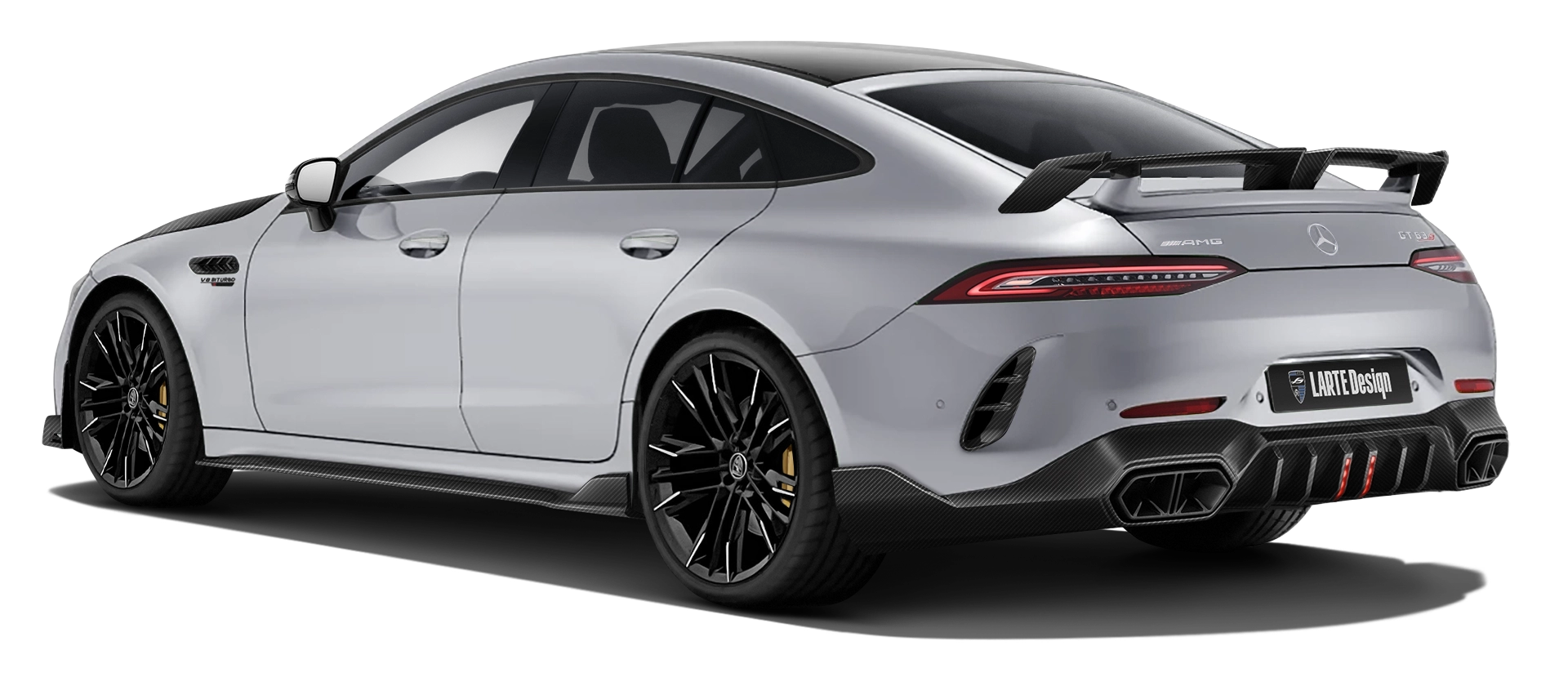 Mercedes GT AMG 63s Facelift в цвете High-Tech Silver с тюнингом Mercedes GT AMG 63s Facelift в цвете High-Tech Silver с карбоновым тюнингом