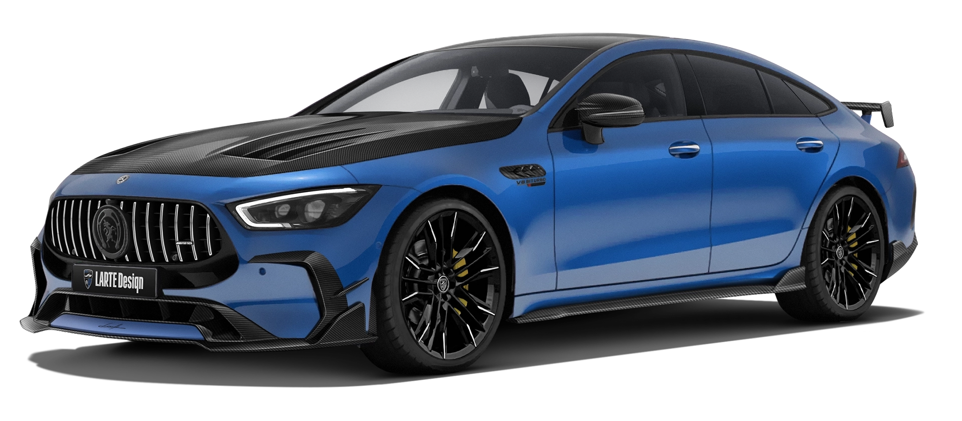 MERCEDES GT 63 X290 FACELIFT 2024 - 2026 в цвете Spectral Blue Magno с карбоновым обвесом