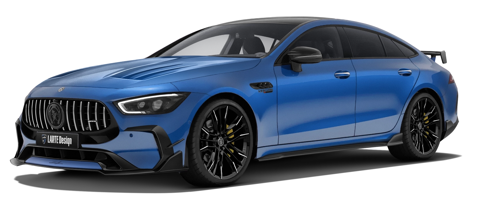 MERCEDES GT 63 X290 FACELIFT 2024 - 2026 в цвете Spectral Blue Magno с кастомным обвесом