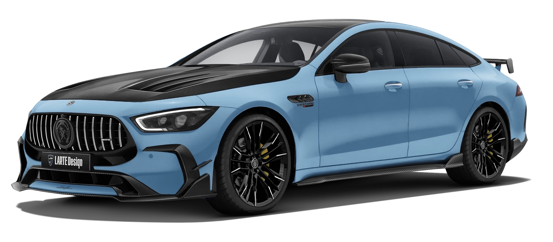 MERCEDES GT 63 X290 FACELIFT 2024 - 2026 в цвете Vintage Blue с карбоновым обвесом