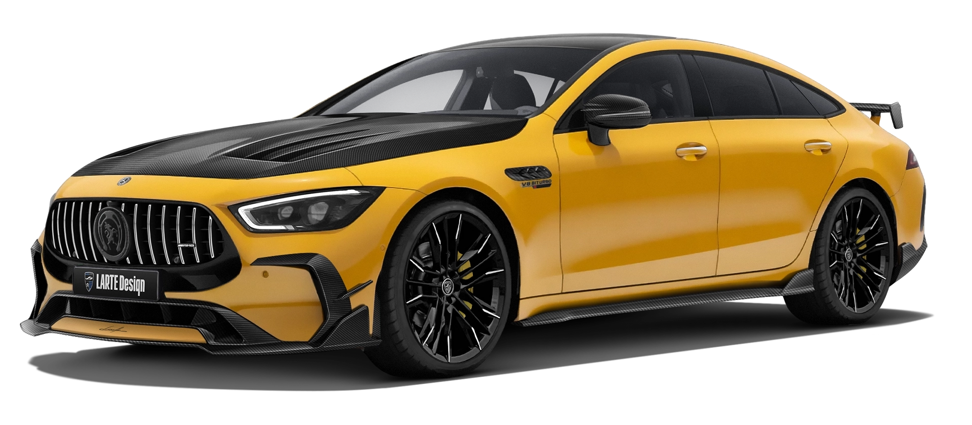 MERCEDES GT 63 X290 FACELIFT 2024 - 2026 в цвете Yellowstone с карбоновым обвесом