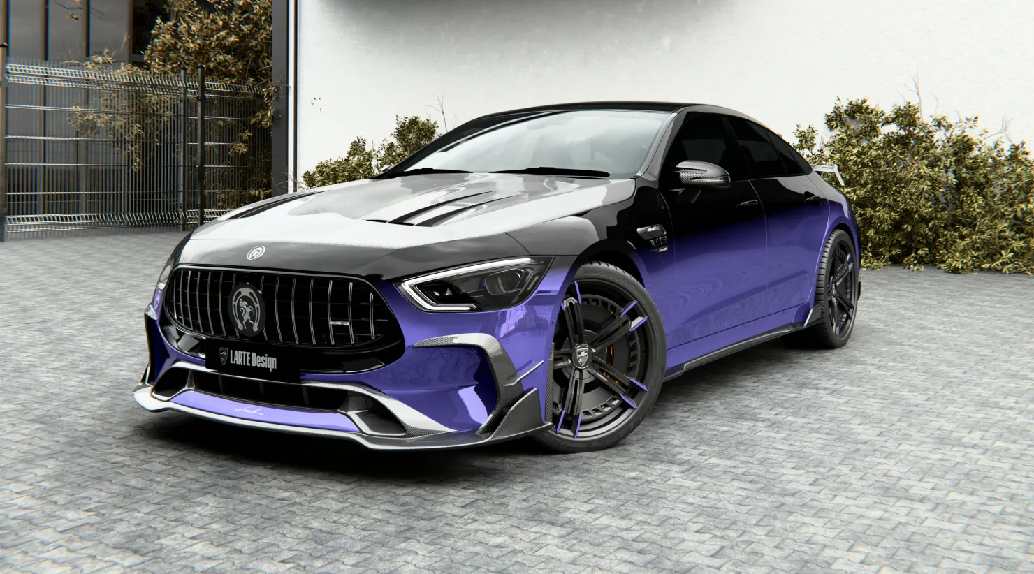 Перед под углом Mercedes GT AMG 63s Facelift с кастомным обвесом