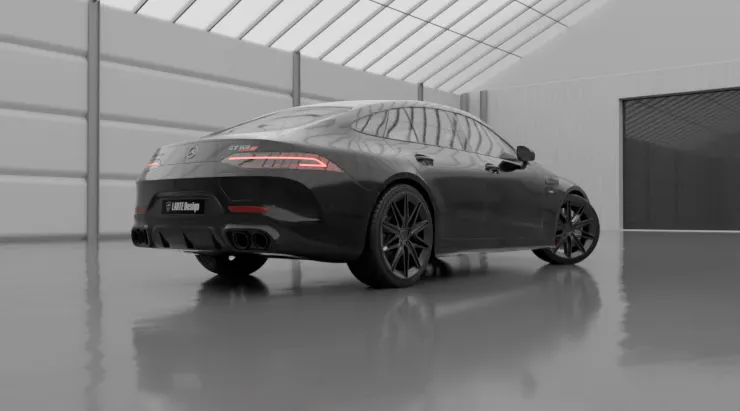 Задний профиль под углом Mercedes AMG GT 63s Facelift с кастомным тюнингом