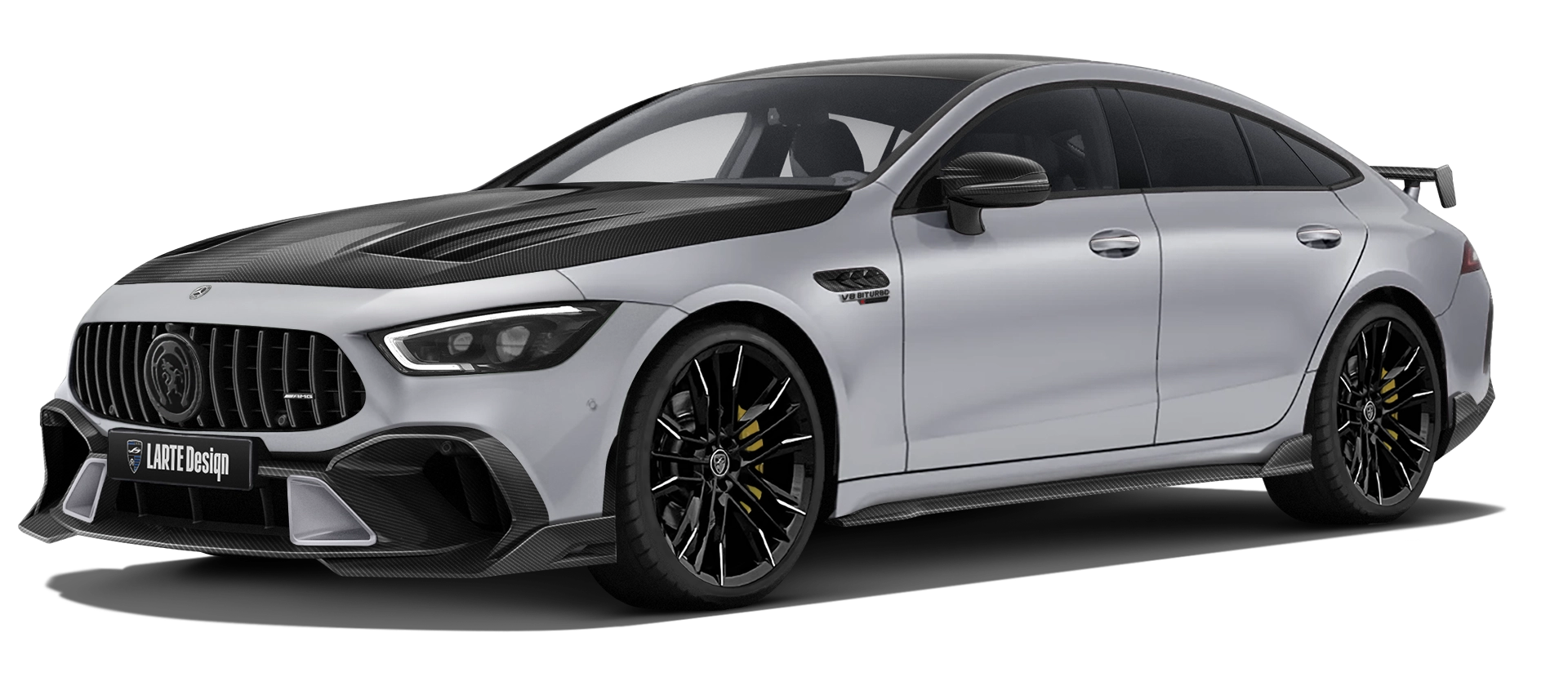 MERCEDES GT 63 X290 2019 - 2024 в цвете Hitech Silver с карбоновым обвесом
