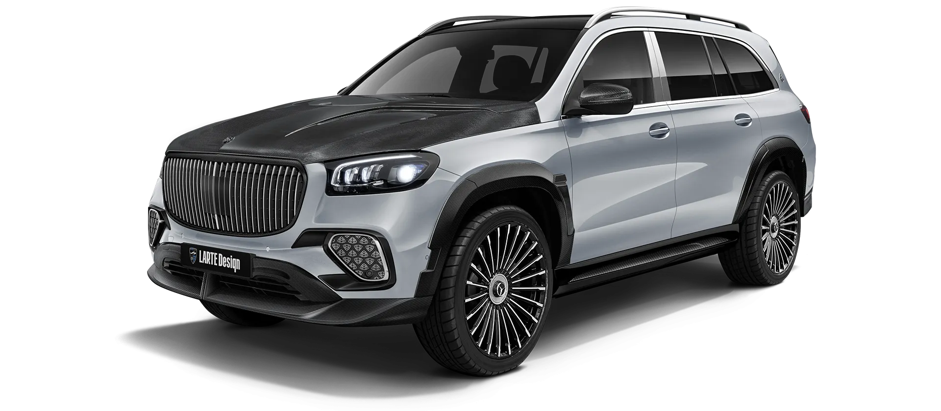 Mercedes Maybach GLS 600 X167 Facelift в цвете High Tech Silver с карбоновым обвесом