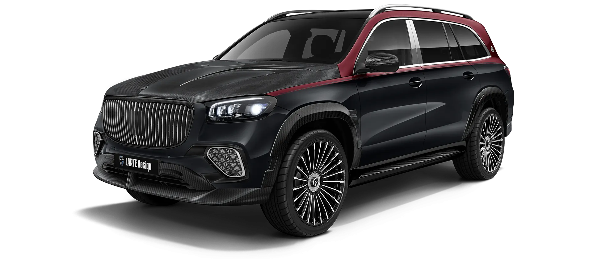Mercedes Maybach GLS 600 X167 Facelift в цвете Obsidian Black & Velvet Red с карбоновым обвесом