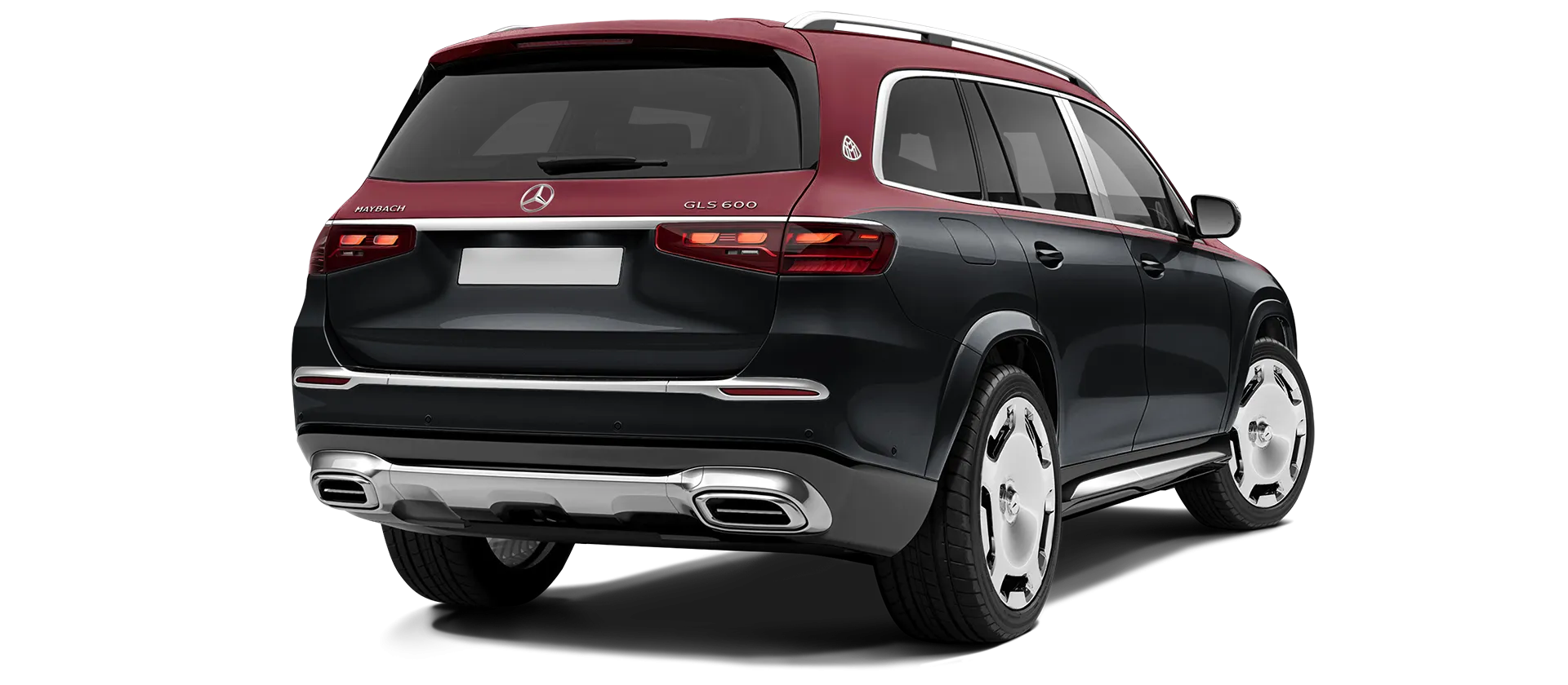 Mercedes Maybach GLS 600 X167 Facelift стоковый, цвет Obsidian Black & Velvet Red