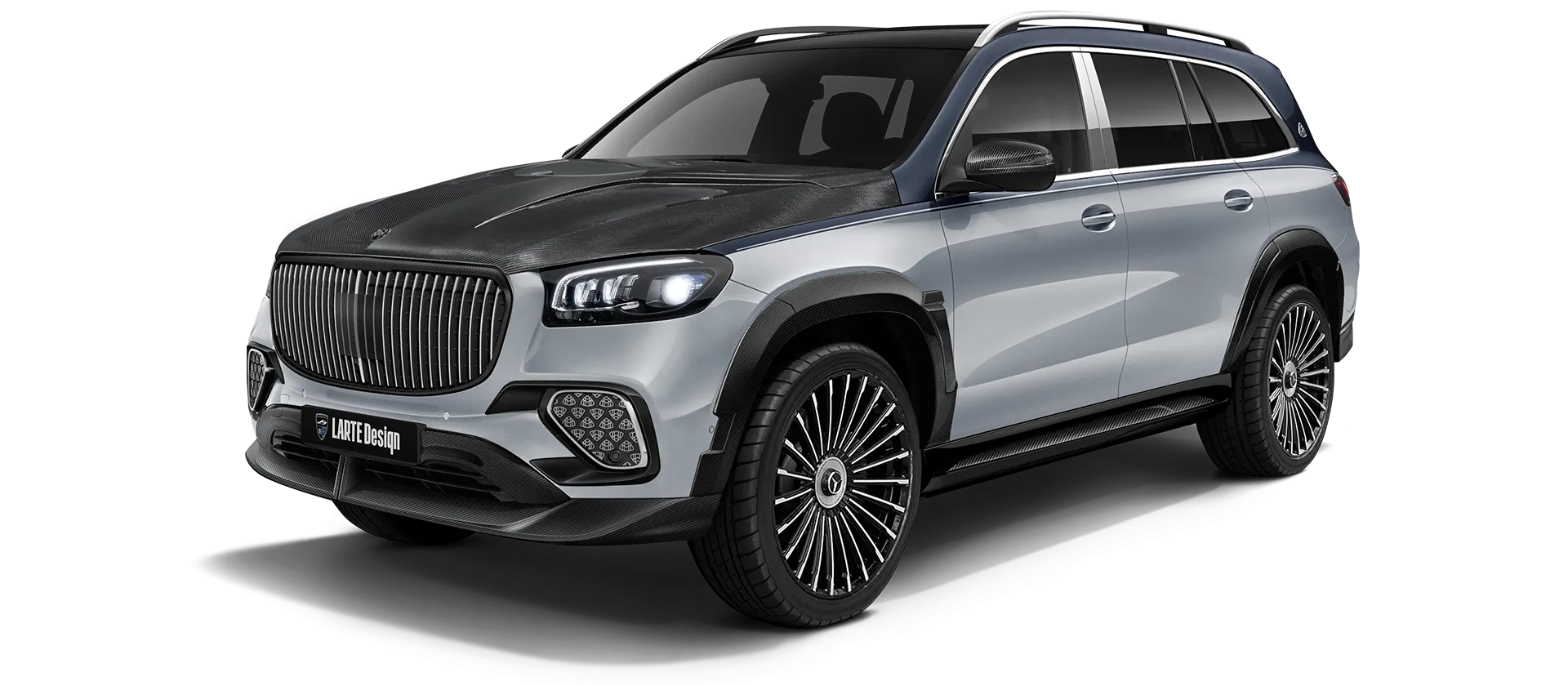 Mercedes Maybach GLS 600 X167 Facelift в цвете Silver & Cavansite Blue с карбоновым обвесом