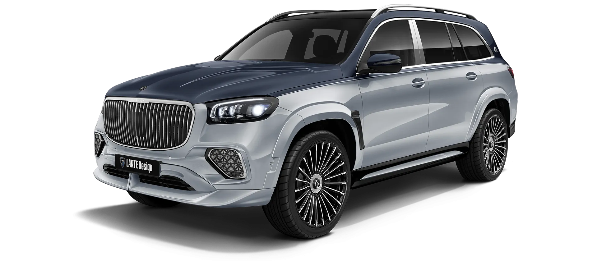 Mercedes Maybach GLS 600 X167 Facelift в цвете Silver & Cavansite Blue с кастомным обвесом