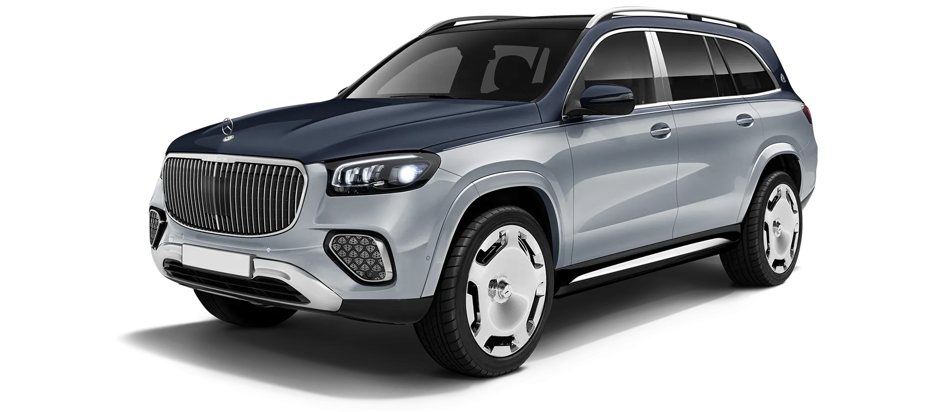 Mercedes Maybach GLS 600 X167 Facelift в стоке, цвет Silver & Cavansite Blue
