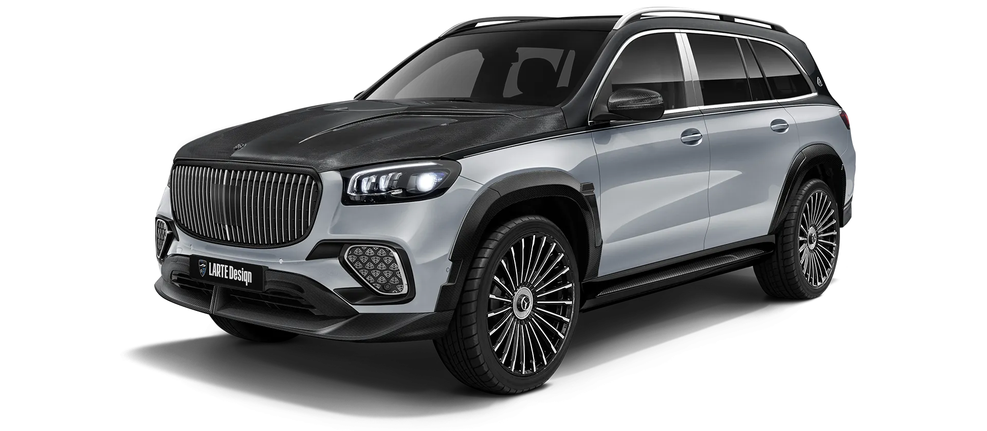 Mercedes Maybach GLS 600 X167 Facelift в цвете Silver & Obsidian Black с карбоновым обвесом
