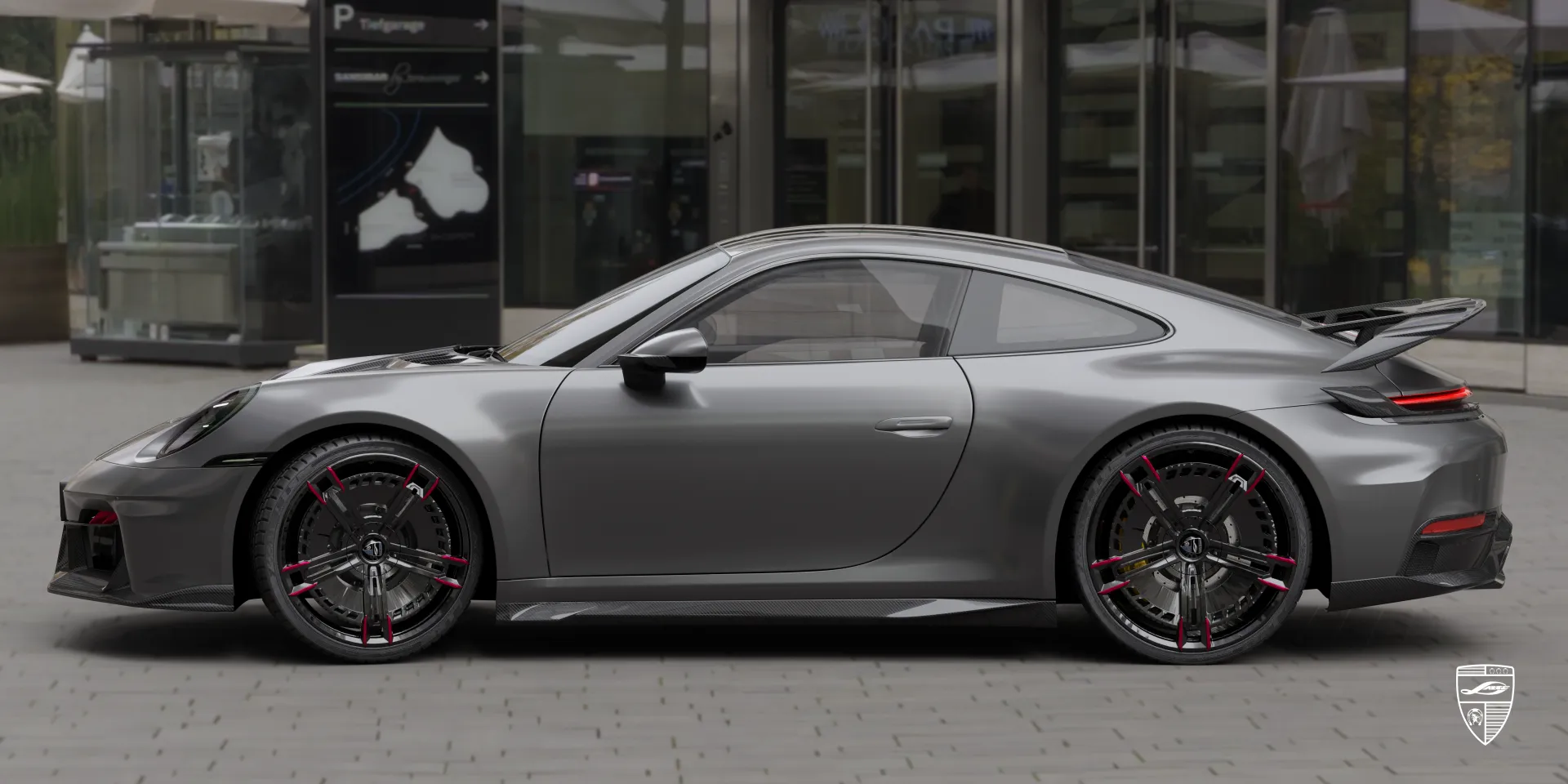 Серый Porsche 911 Carrera — фейслифт 992 с карбоновым стилем и спортивным обликом