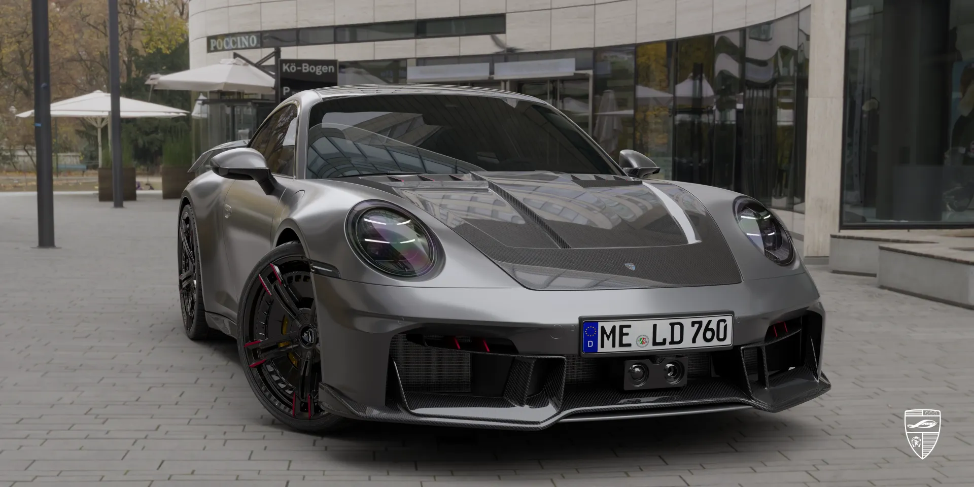 Серый Porsche 911 Carrera 992 Facelift — карбоновый обвес и глянцевые акценты