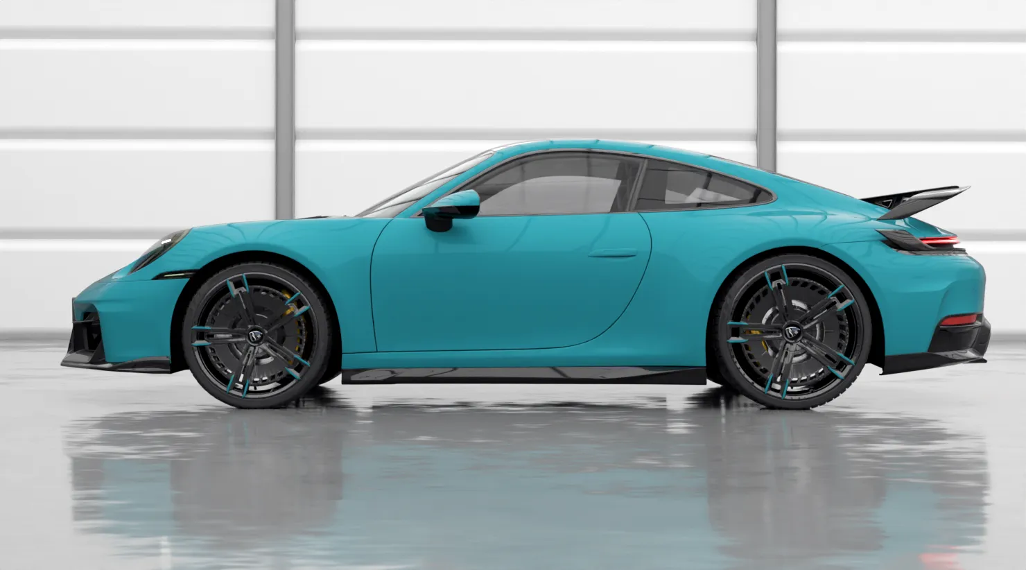 Боковой профиль Porsche 911 Carrera 992.2 Facelift с кастомным обвесом